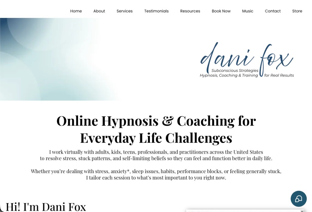 Hypnotherapy services website homepage